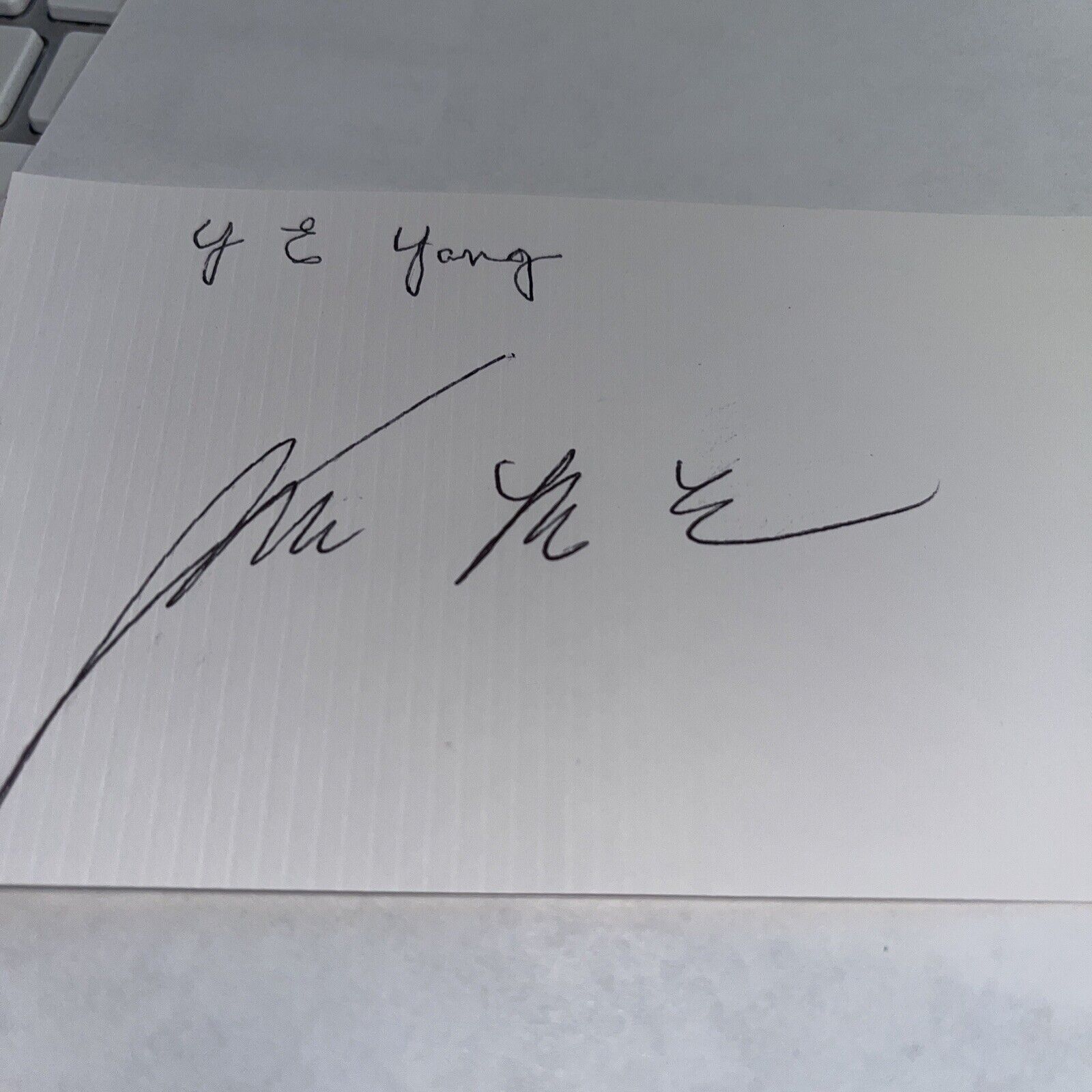 Ye Yang Signed  3x5 Index Card
