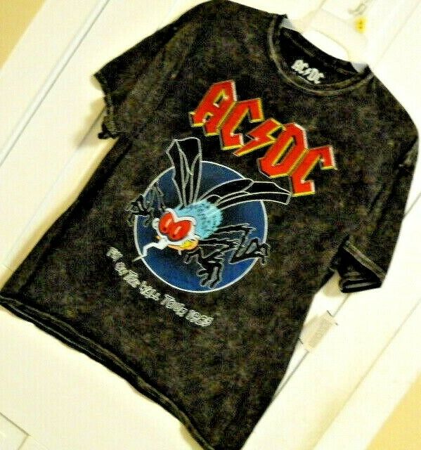 Mens Ac/dc T Shirt Tee Size Large 100% Cotton Marbled Black