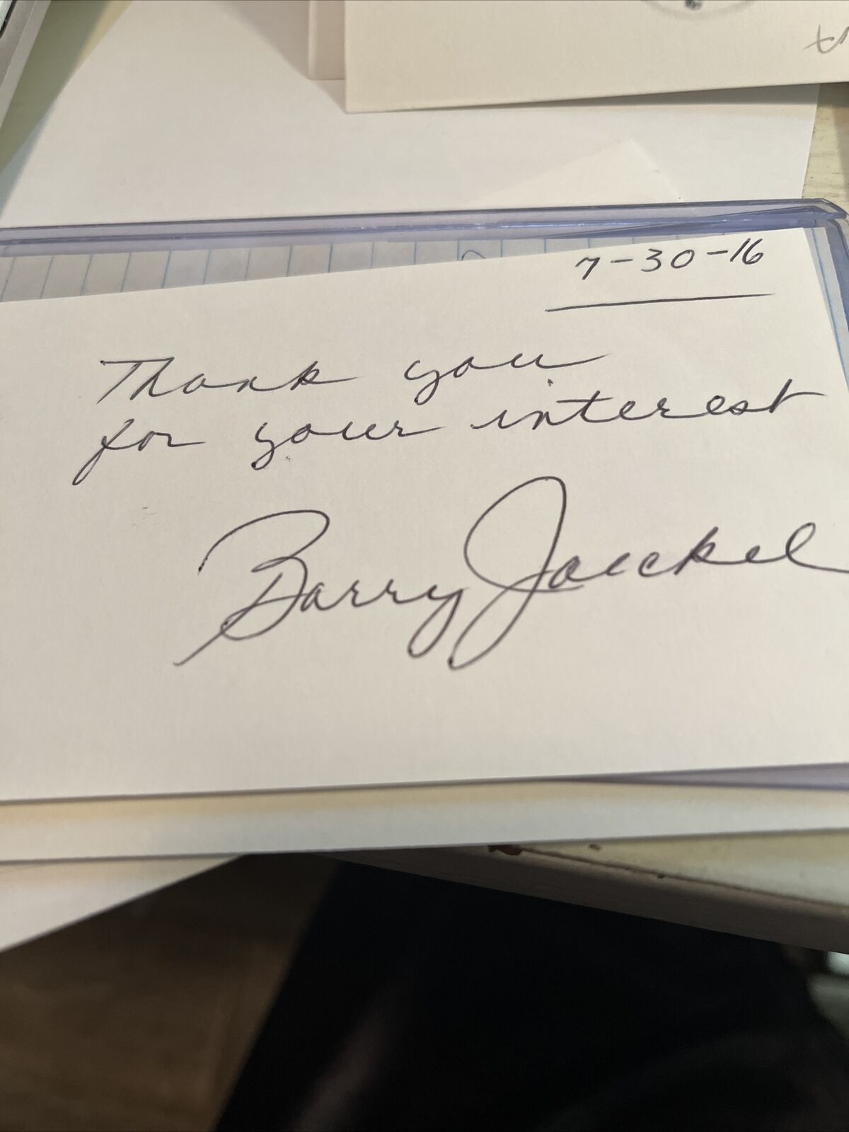 Barry Jaeckel Signed 3x5 Index Card