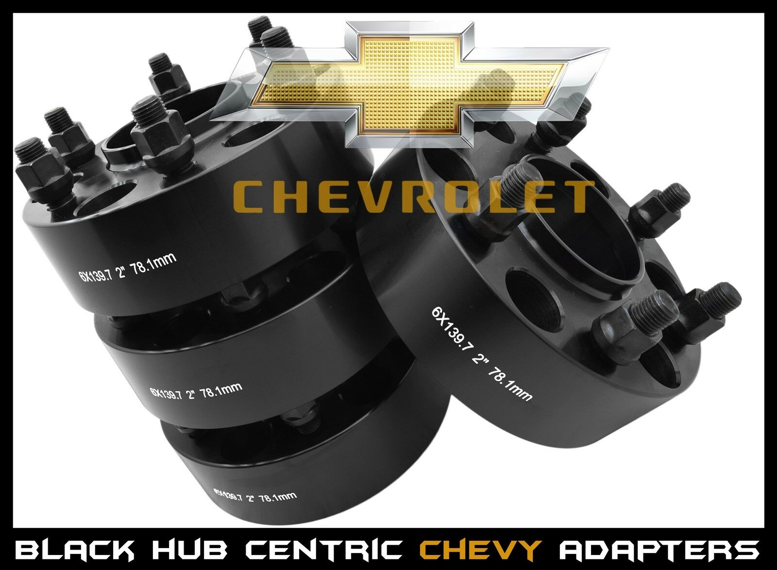 4 Chevy 6x5.5 Black Hub Centric 2" Thick Wheel Spacers Adapters 78.1 Hub Bore